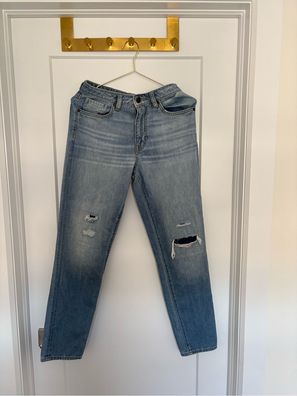 Buffalo David Bitton Light Blue Distressed Straight-Leg Jeans